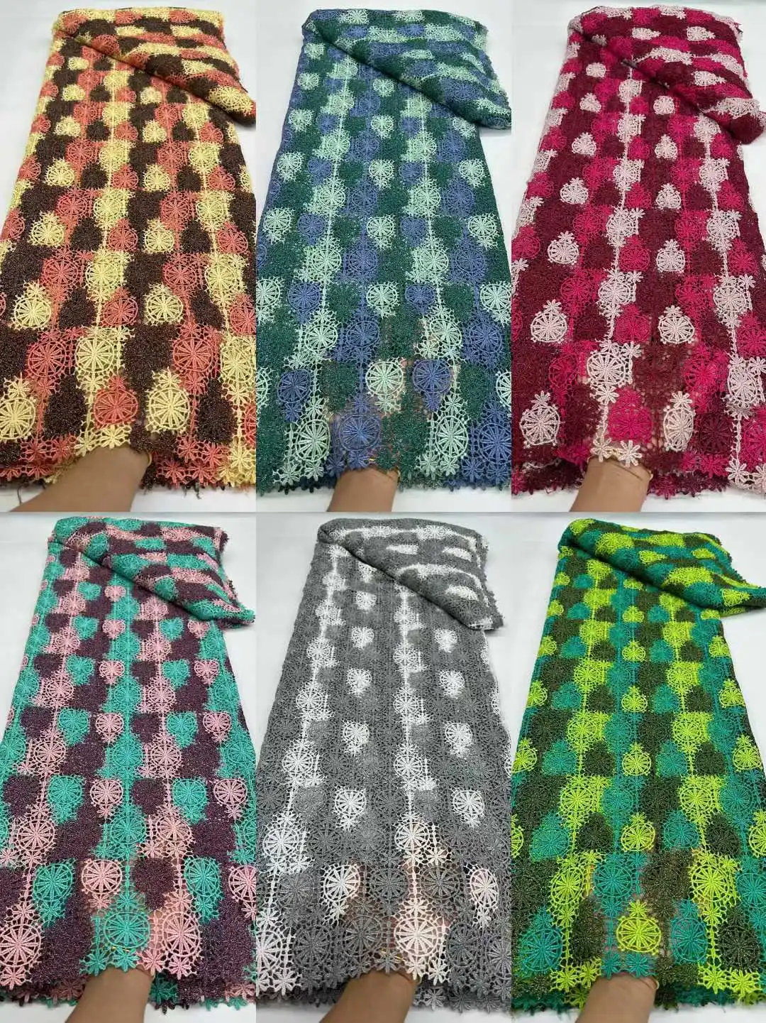 Kain Guipure Afrika Baru 2025, Kain Chantilly Asoebi Prancis, Kain Renda Larut Air Berkualitas Tinggi untuk Gaun Pesta SZ1518