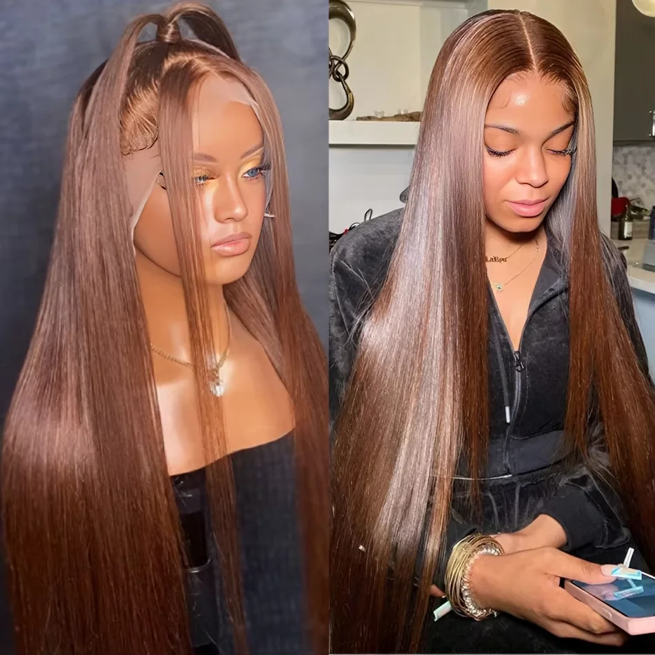 

Chocolate Brown 13x6 HD Full Lace Frontal Wig 100% Human Hair 30Inch Brown Straight 13x4 HD Lace Front Human Hair Wigs For Women