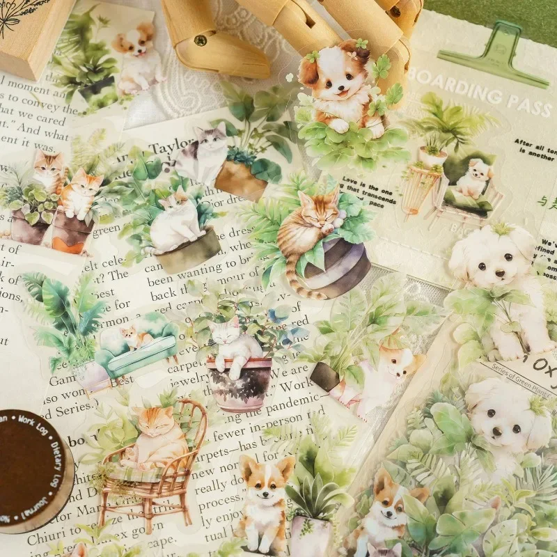 30Pcs Plant Journal PET White Ink Sticker Pack Green Plant Collection Series DIY Decoration Sticker Nature Style Kawaii Stickers