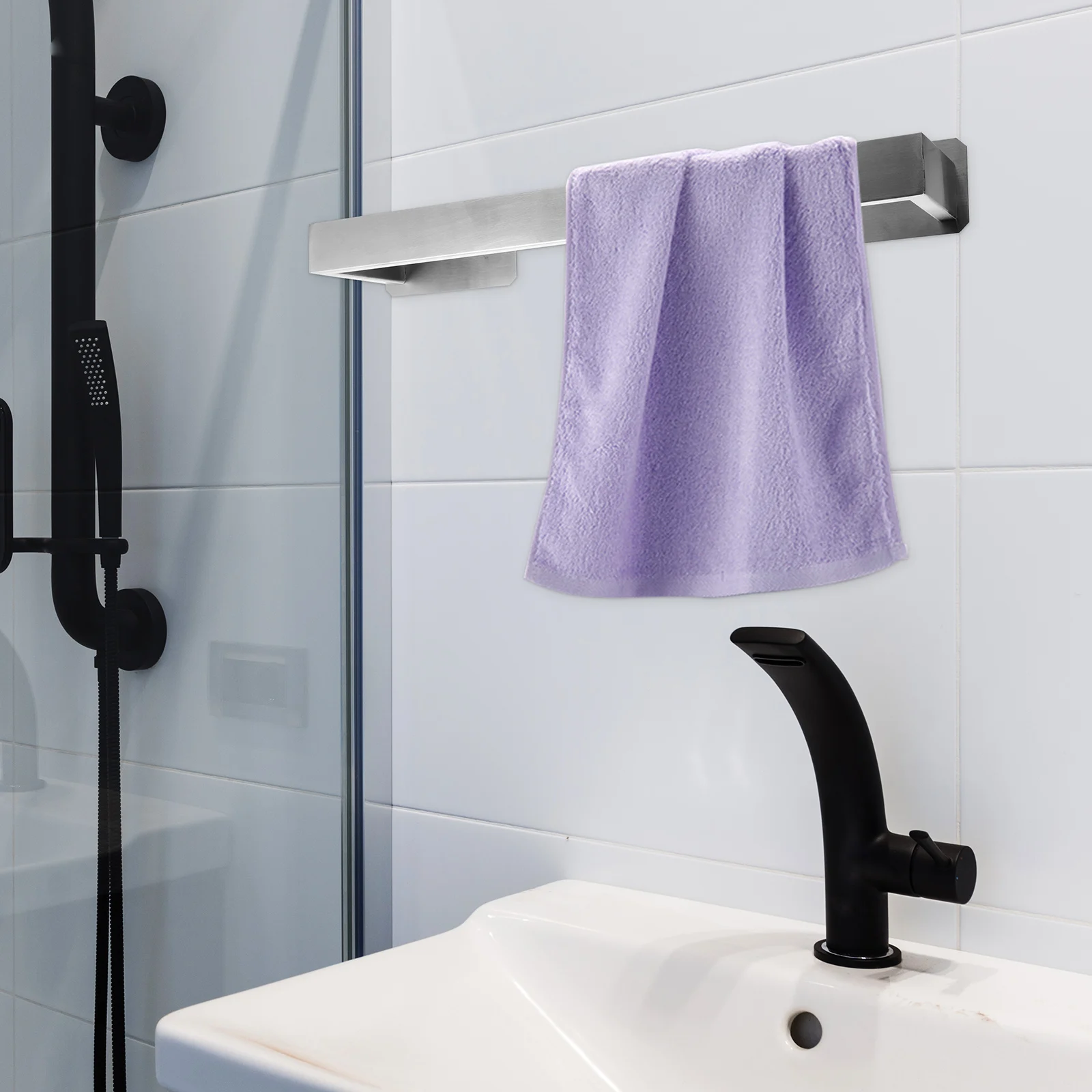 

Stainless Steel Towel Rack Adhesive Wall Mounted Bathroom Holder Long Life Practical Reliable Easy Installation