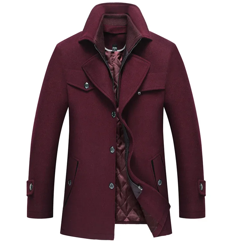 

Мужское шерстяное пальто, длинное однотонное пальто с двойным воротником, утепленное пальто с лацканами, Осень-зима 2023