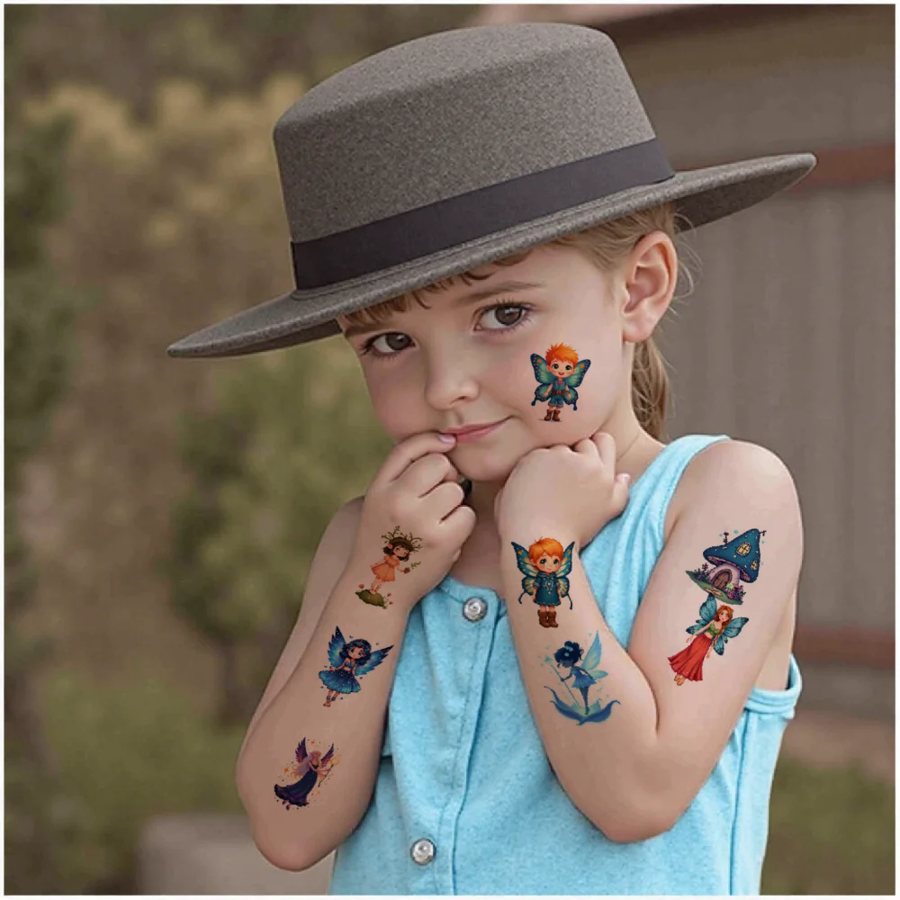 63 قطعة من ملصقات الوشم المؤقت الجنية، ملصقات منزلية كرتونية، ملصقات وشم مؤقتة للفتيات والبالغين