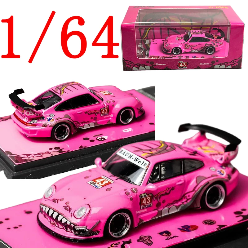 

Пламя литья под давлением масштаб 1/64 Porsche, модель автомобиля из сплава Porsche RWB 993, розовый динозавр, игровые транспортные средства, игрушки для мальчиков, подарок, оригинальная коробка