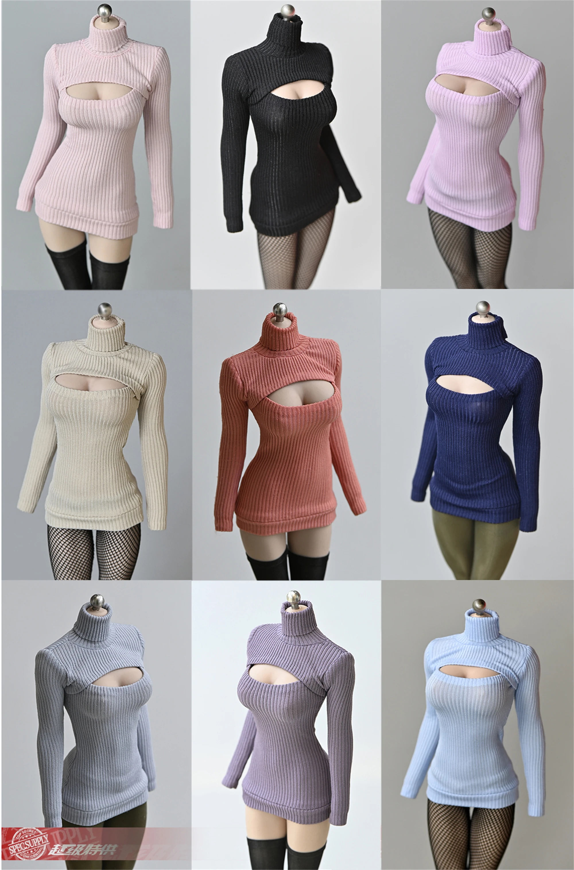 1/6 Scale Turtleneck Open-cut Sweater Top Fit for 12inches TBLeague Phicen Action Figure Body Toys