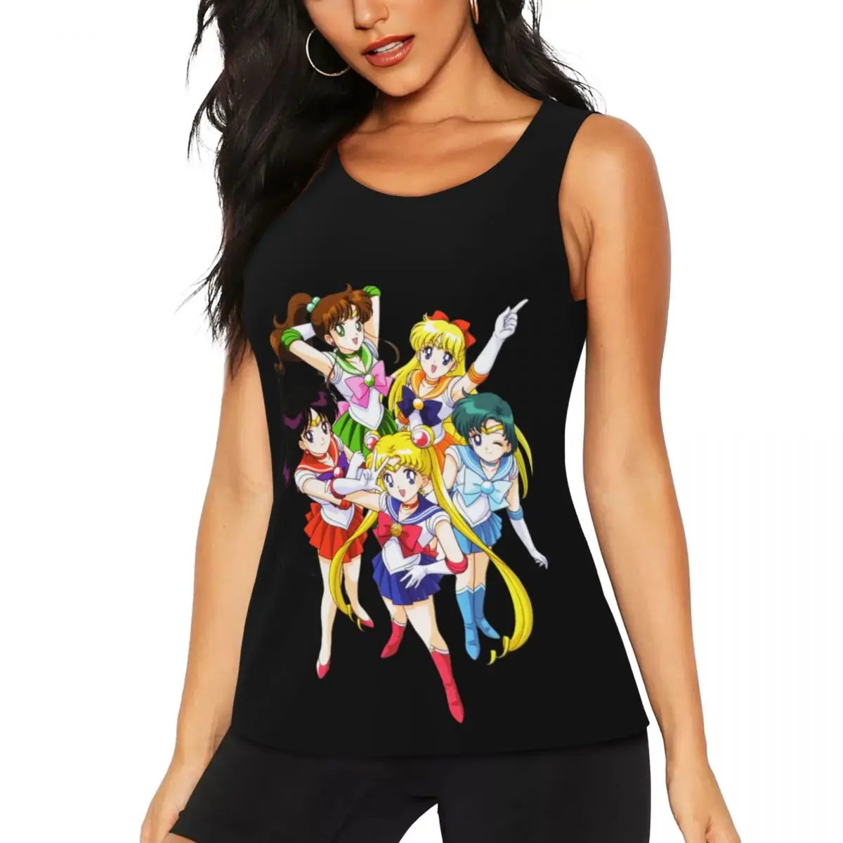 

Custom Japanese Shojo Manga Sailor Yoga Shirts Women Anime Moon Girl Athletic Running Tank Tops