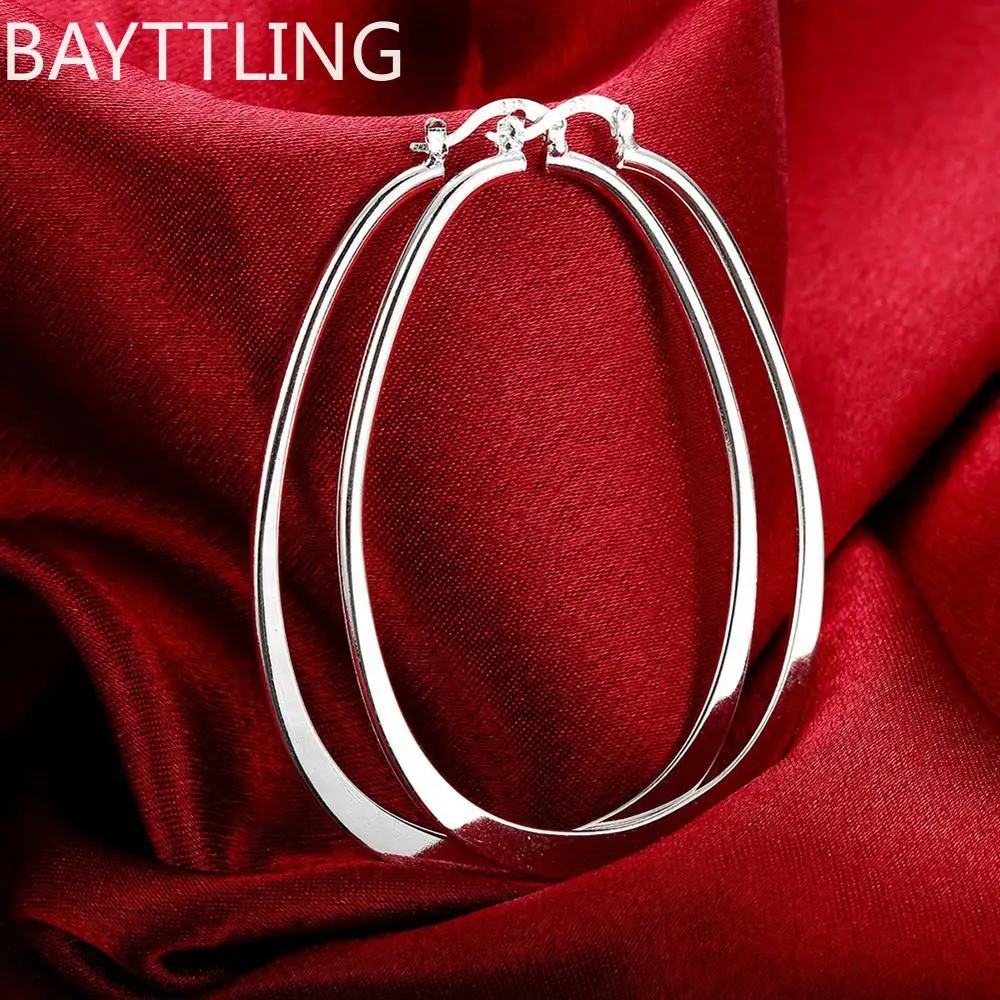 

Charm 925 Sterling Silver Earring High Quality Fashion for Woman Jewelry flat geometry long Big earrings wedding Gift Fine