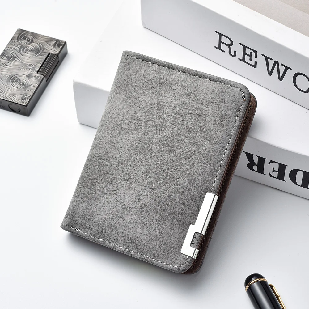 Neue PU-Leder Retro-Stil Herrenbrieftasche (in Grau, Schwarz und Blau) mit Mehreren Kartenfächern und Kreditkartenhalter – Detail 6