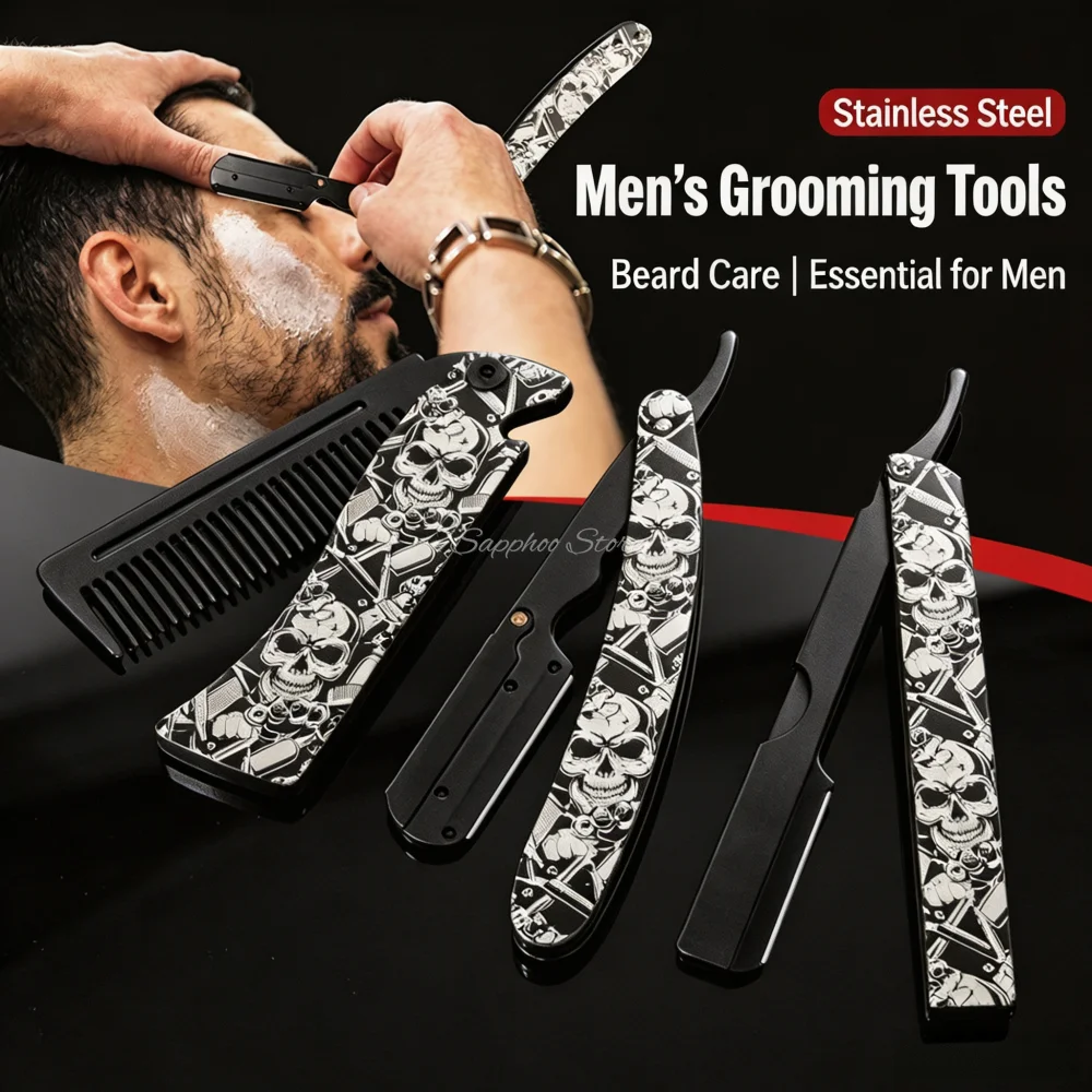 2026 バーバー折りたたみ式ストレートレザーロー シェービ - Men'S Grooming Razor Kit のレビューと価格