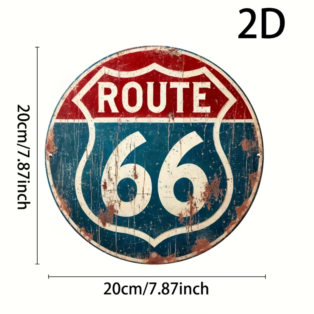 1pc Vintage Route 66 Round Aluminum Wall Art Metal Sign - Ideal for Garden Decor, Adding a Nostalgic Road - Trip Vibe - A Perfec