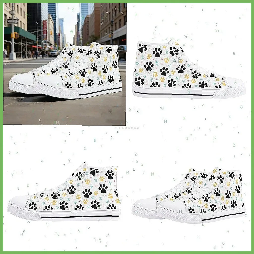 

Colorful Dog Paw Print High Top Canvas Sneakers, Lightweight Lace Up Casual Shoes for Men and Women