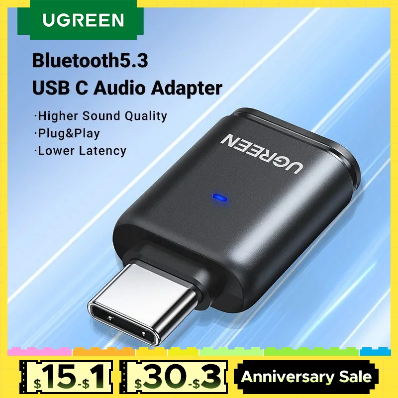 UGREEN-USB Type-C Transmissor Bluetooth 5.3, Transmissor aptX, HD AD, Adaptador de Áudio para PC, Nintendo Switch, Headset Speaker, Mic