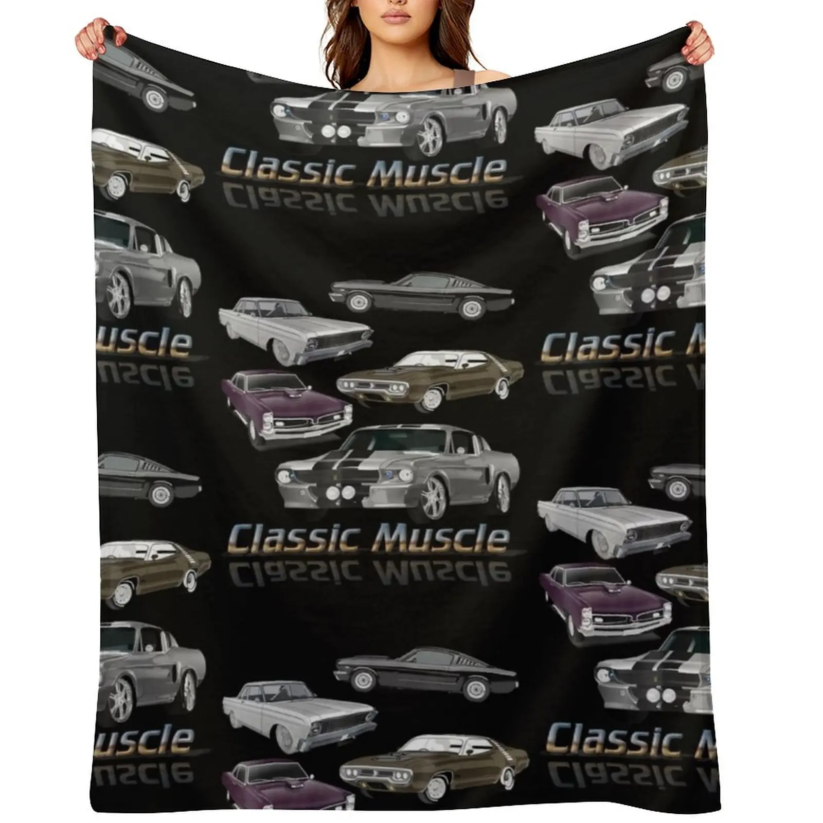 

Classic American Muscle Cars Vintage Gift Throw Blanket Beach Plush Nap Personalized Gift Blankets
