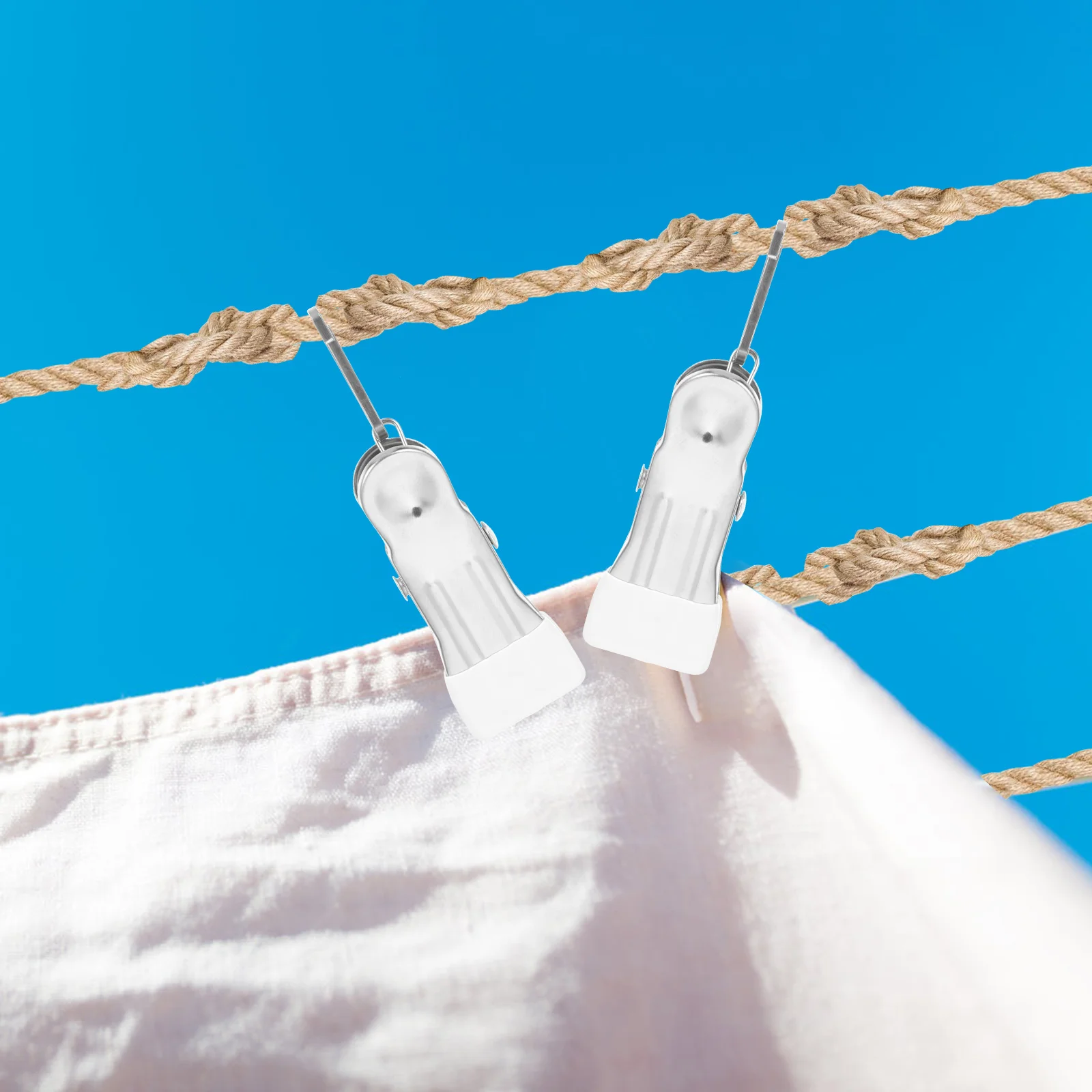

20 Pcs Clothesline Stainless Steel Clothespins Drying Clips Laundry Hook White for Hanging Pegs Washing