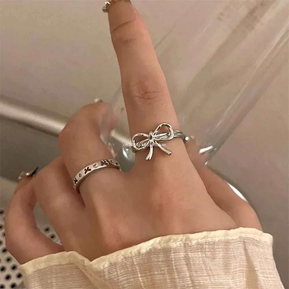 Fashion Trend Pink Crystal Bowknot Heart Rings Zircon Ring Y2K Shiny Zircon Rings for Women Girls Party Aesthetic Jewelry 2025
