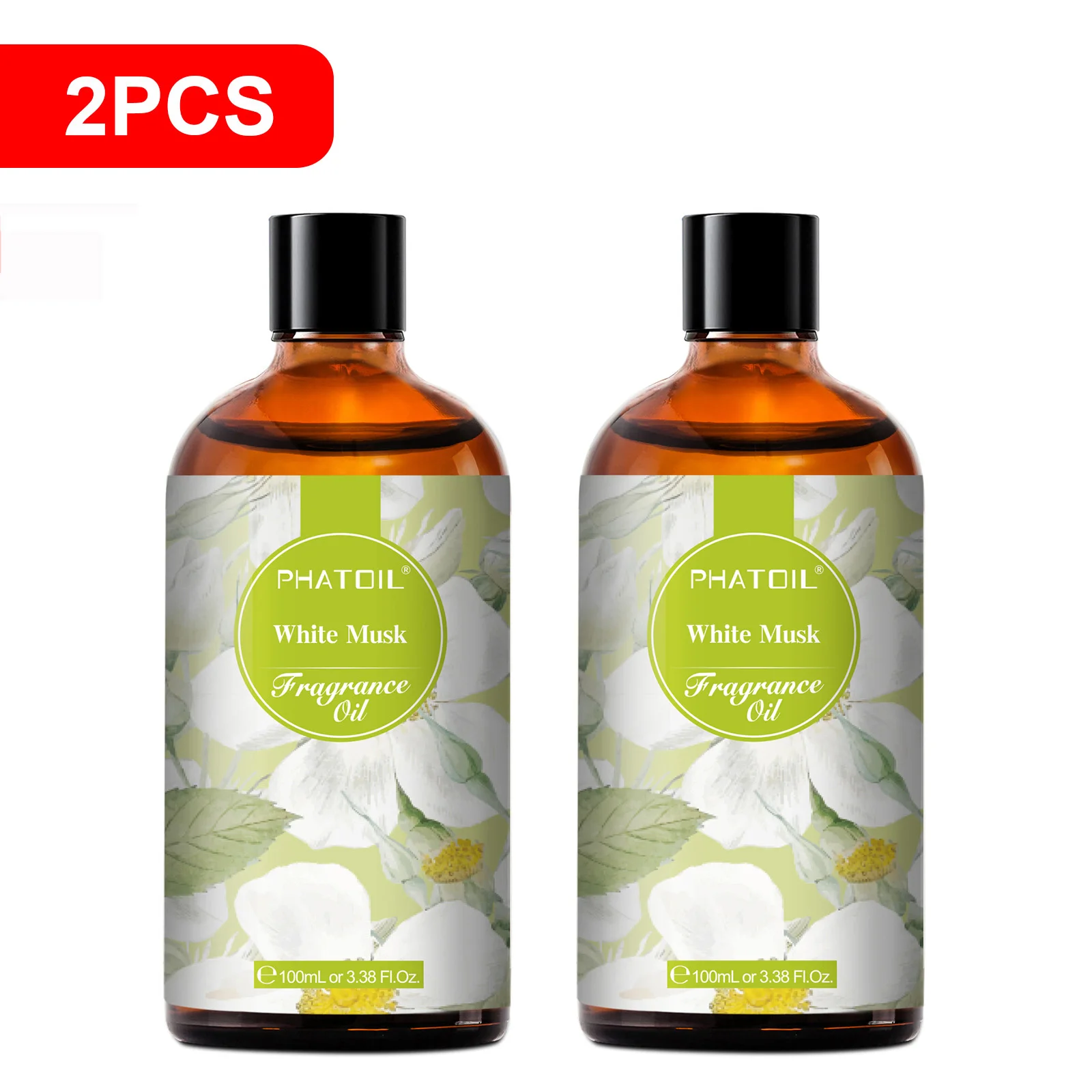 PHATOIL 2PCS 100ml Aroma Fragrance Oil For Diffuser,Humidifier,Aromatherapy,Candle Making White Musk Parma Violet Japanese Magnolia Fresh Linen Baby Powder Almond Vanilla 3.38FL.OZ Fragrance Oils