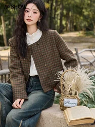 MISHOW Plaid Tweed Short Jacket Vintage Gentle Milled Plaid Long Sleeve Coat 2024 Winter New Luxury French O-Neck Top MXD36W0499