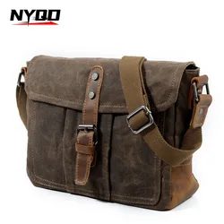 Vintage Male Shoulder Bag for Men Business Briefcase Waterprood Waxed Canvas Messenger Laptop Bag Men Outdoor Crossbody Bag