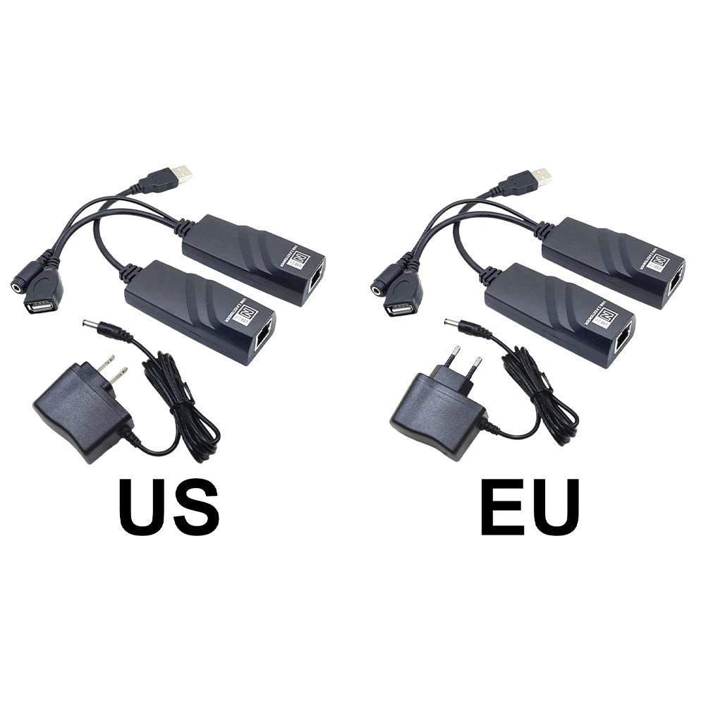 Extensor USB 2.0 para RJ45 com adaptador de alimentação Conexões de cabo de extensão Ethernet de até 100 m para teclado de mouse de câmera