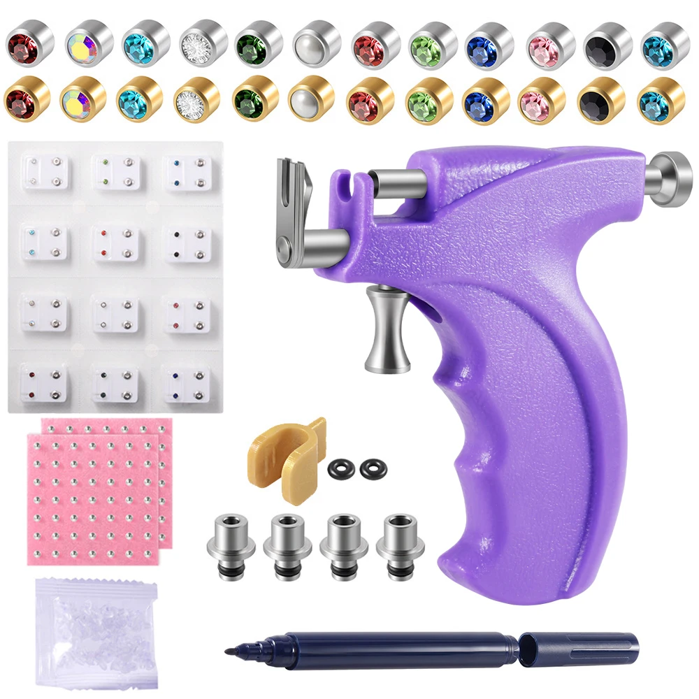 Kit Profissional de Ferramentas para Piercing de Orelha com Brincos de Aço, Seguro e Estéril, para Nariz, Umbigo e Hélice