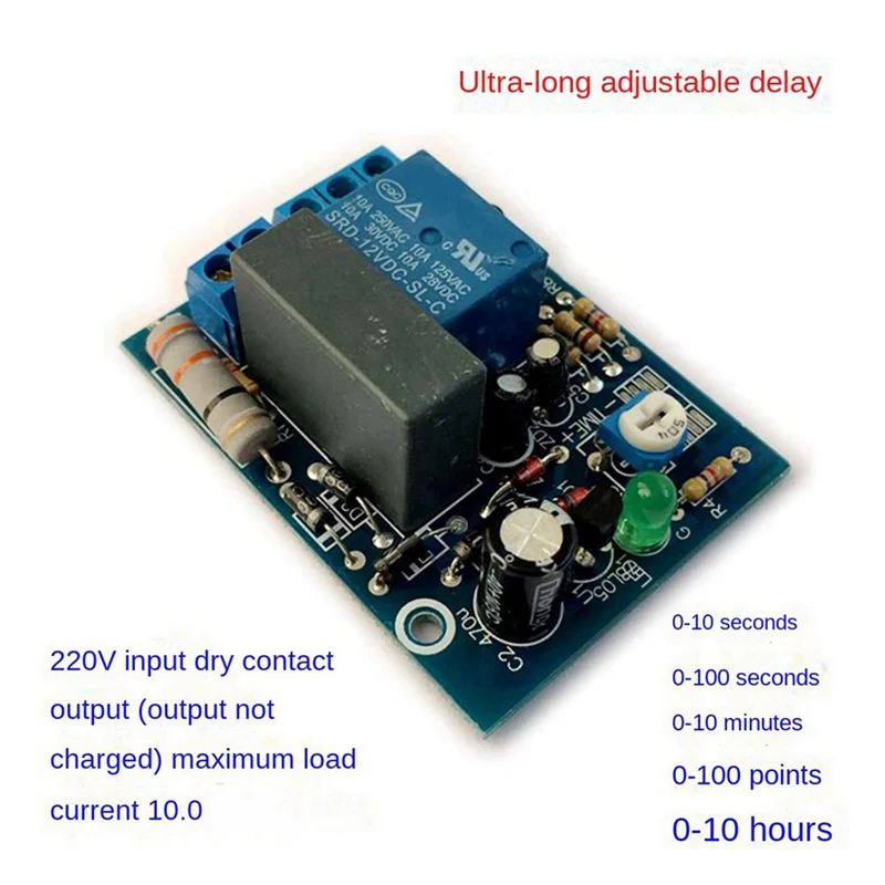 ABJN-2X AC 220V Adjustable Timer Delay Switch Turn On/Off Time Relay Module New(0-10 Minutes)