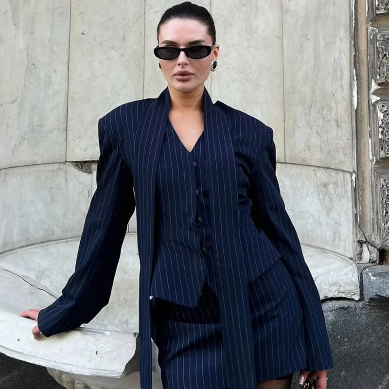 

Ticketsx Fashion V Neck Tailored Coat Women's Single Breast Scarf Bibbon Slim Suit Jacket Elegant Vintage New Female Formal Coat