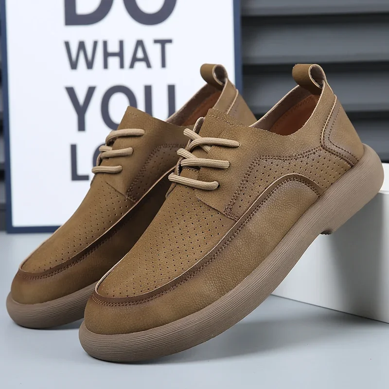 

Genuine Leather Shoes Men lace up oxfords 2024 Cow Casual Business Soft Black Brown High Quality spring Autumn men shoes