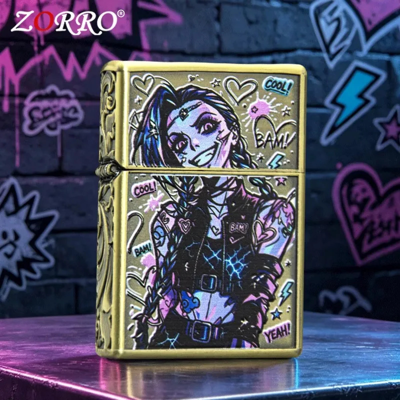 2027 New ZORRO Natural Color Printing Windproof Kerosine Lighter, Bronze Craftsmanship Boyfriend's Favorite Cigarette Lighter