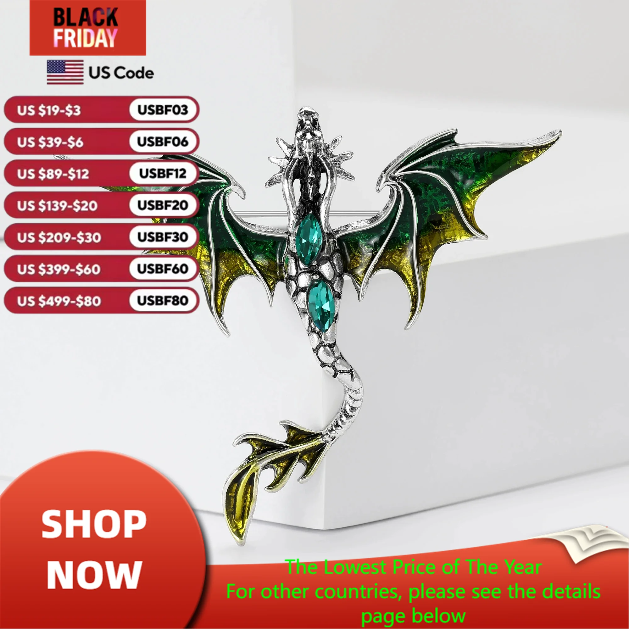 Popular Enamel Dragon Pins for Women Unisex Rhinestone Flying Dragons Brooch Event Party Backpack Decoration Clothes Accessories