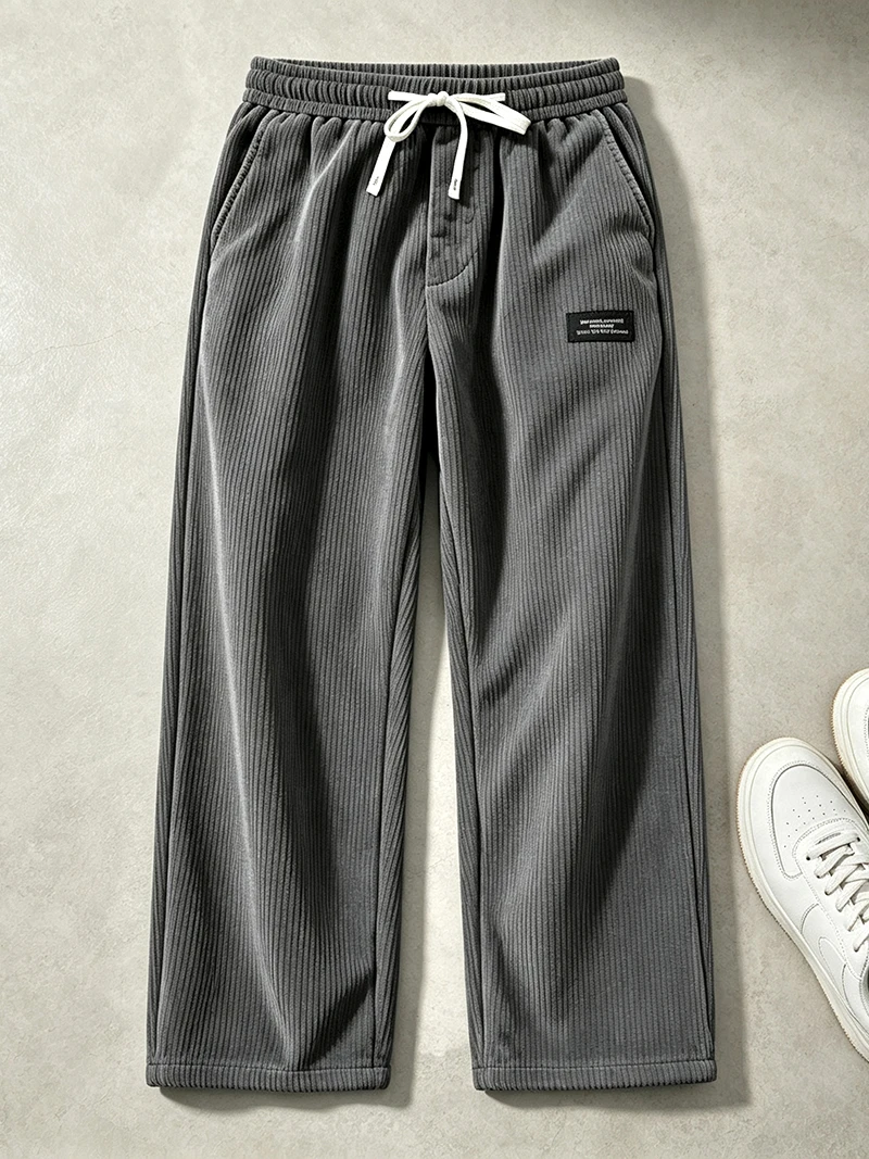Herren Cordhose für Frühling/Herbst, Regular Fit, elastischer Kordelzug in der Taille, gerade Beine, Seitentaschen, lässig, für den Alltag, Arbeit, Streetwear – Detail 6