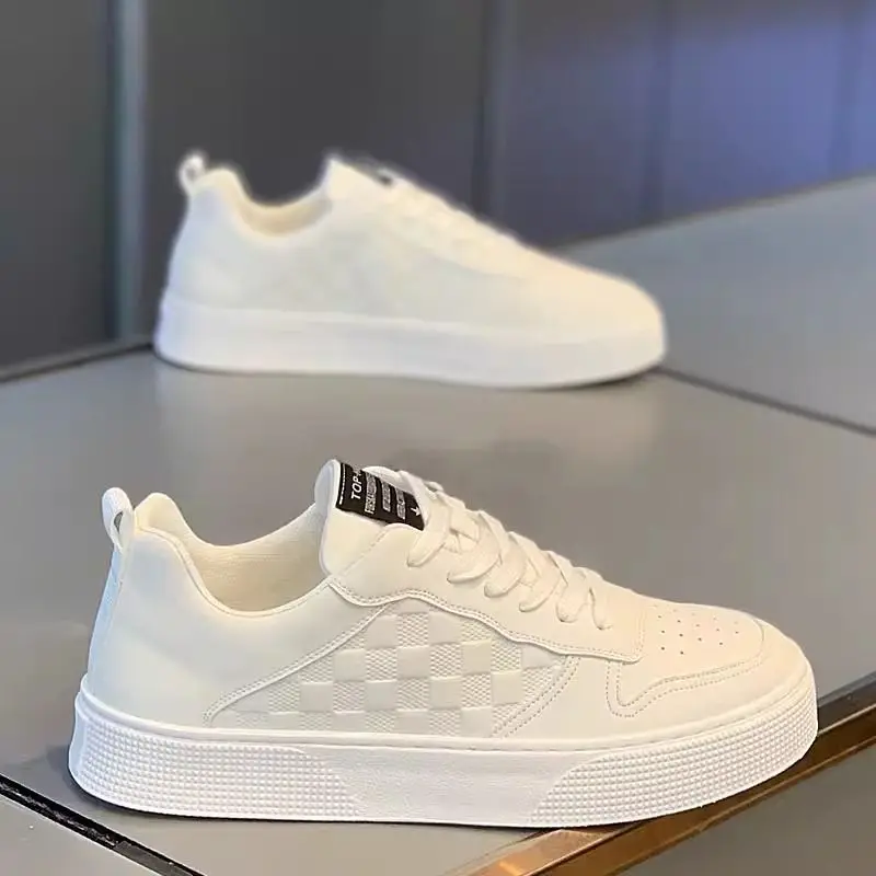 

Spring Autumn New Board Shoes for Men Solid Color Fashion Casual White Shoes Male Lace Designer Leather Sports Sneakers Man