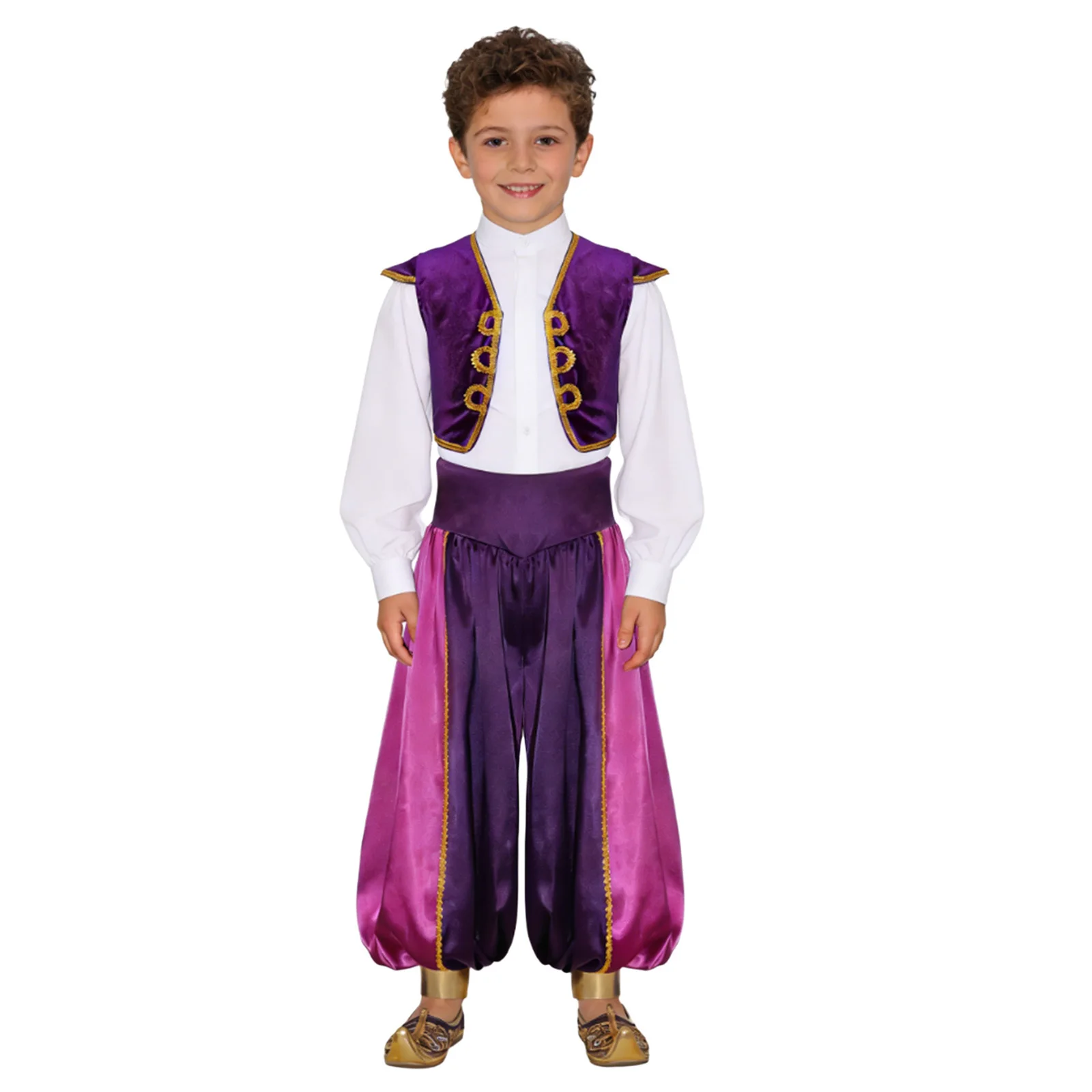 

Arabian Indian Prince Costume Set Cap Sleeve Vest Waistcoat And High Waist Arabian Dance Pants for Halloween Party