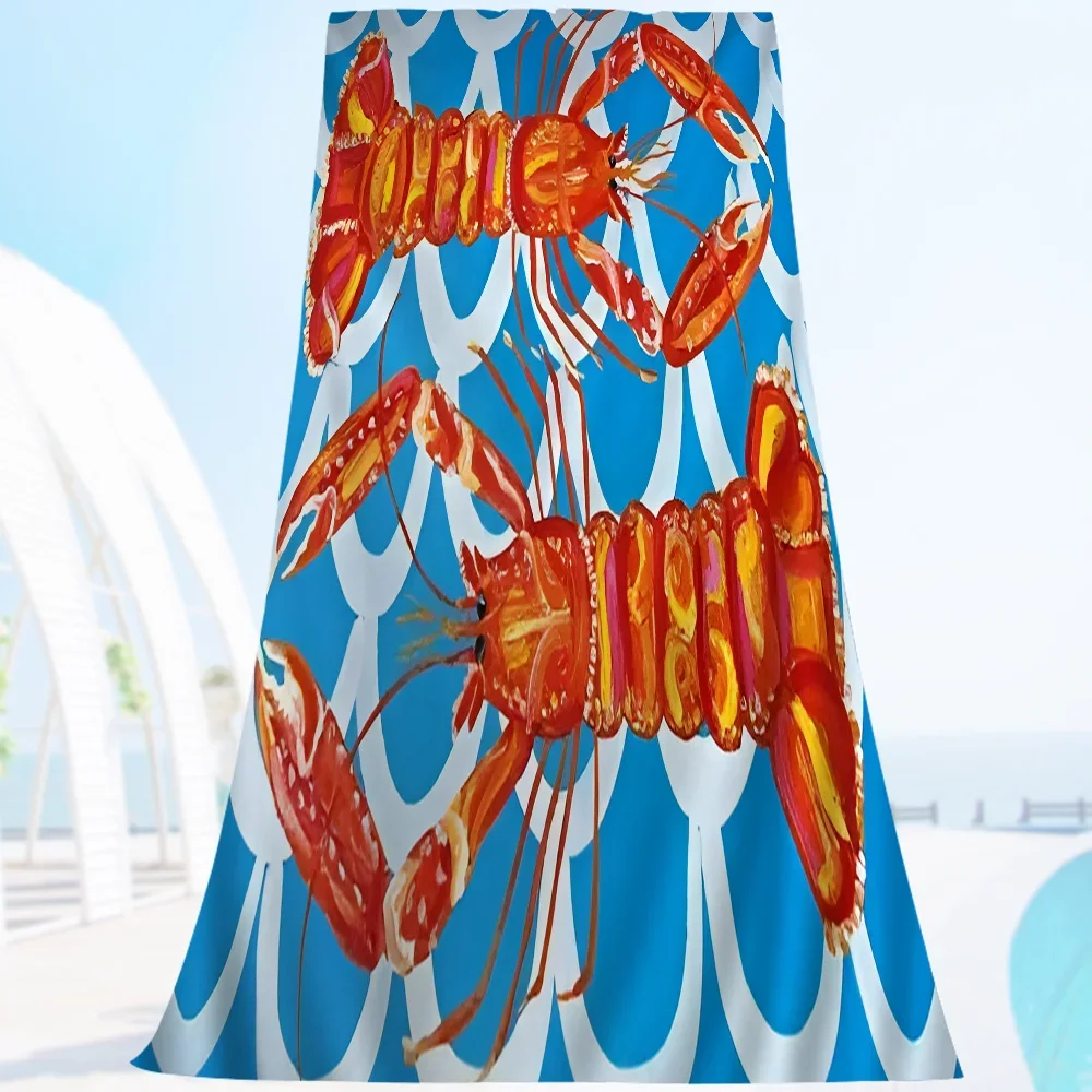 Artistic Fish & Lobster Print Beach Towel Microfiber Quick Dry Absorbent Towel for Beach Travel Gym Use