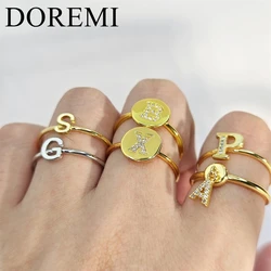 DOREMI Open Size Initial Letter Zircon Ring Adjustable Crystal Letter Name Ring Gift Package Jewelry Mom Jewelry