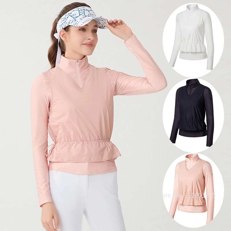 

Love Golf Clothing Women's Long-sleeved Top Autumn Stand-up Collar Fake Two-piece Shirts Slim Golf Polo Shirts Ladies Sportswear