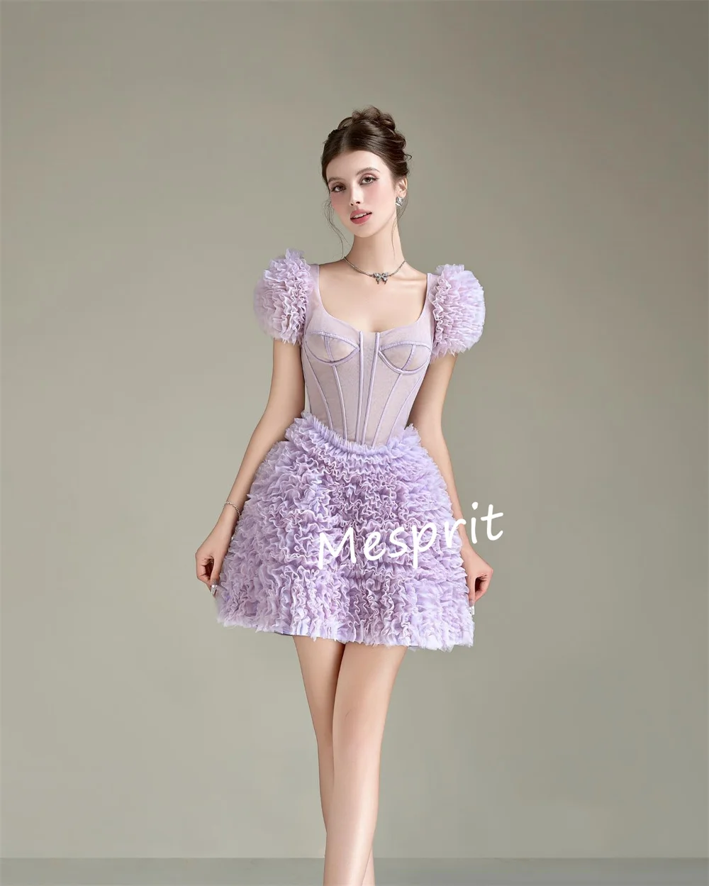 Customized Fashion Tulle Pleat A-line Scalloped Short Dresses Quinceanera Dresses Exquisite Pastrol Modern Style Classic