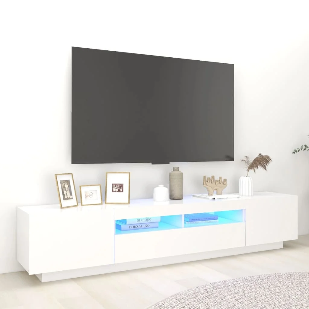 TV cabinet with LED lights White 200x35x40 cm