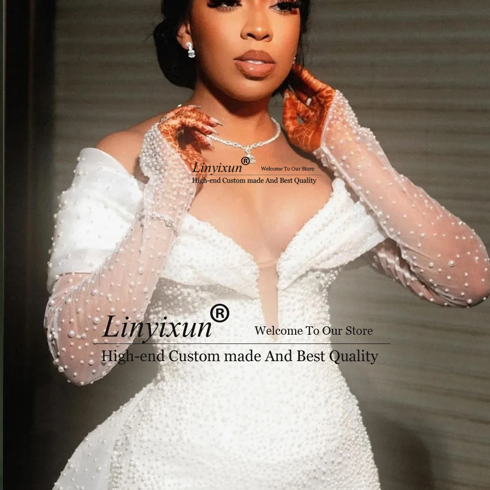 คลาสสิกลูกปัดชุดแต่งงานลูกไม้ 2025 ไข่มุกที่ถอดออกได้รถไฟ Mermaid ชุดเจ้าสาวที่กําหนดเองปิดไหล่ FBسات