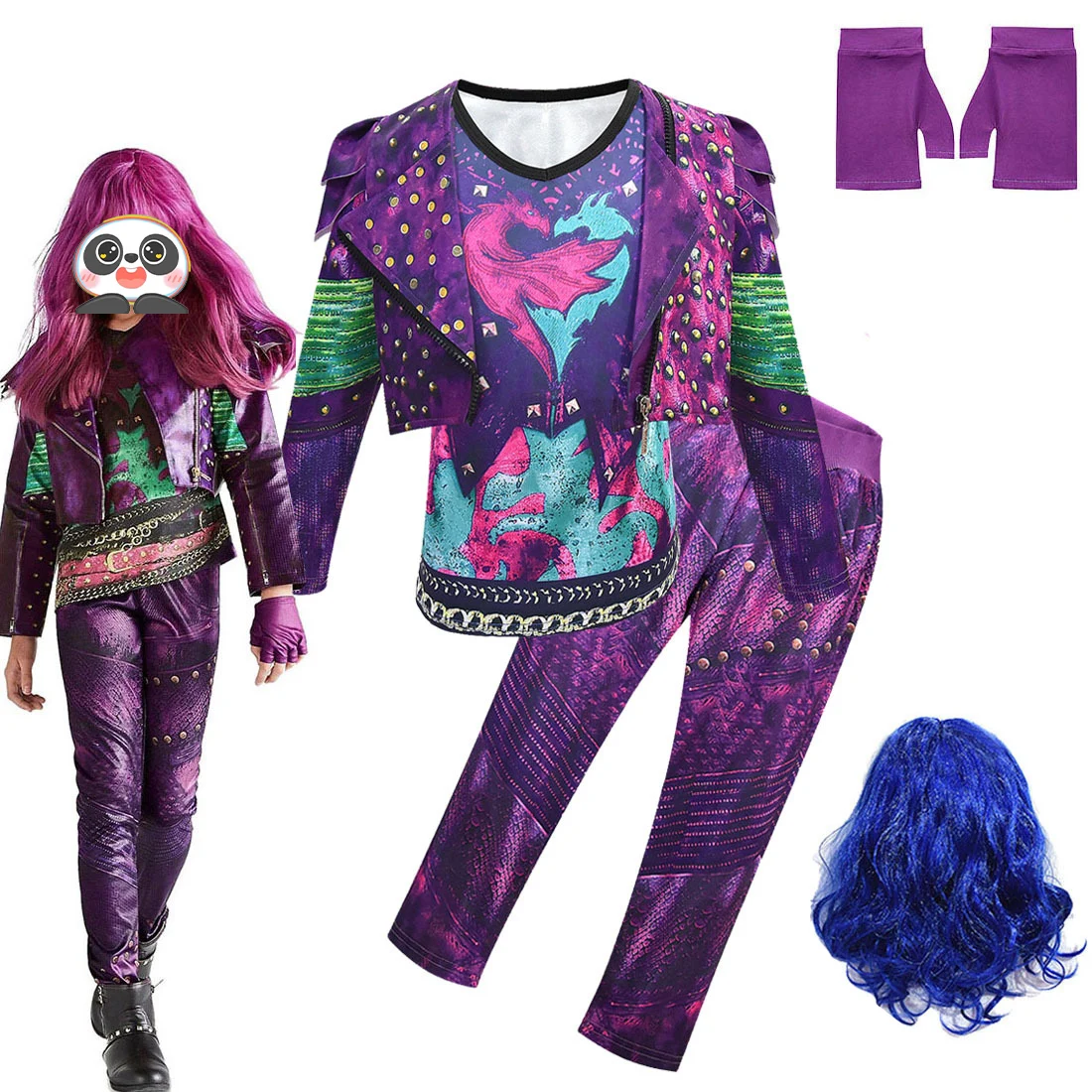 الفتيات D-الانسدادات 3 مال زي 5 قطعة مجموعة إيفي تأثيري حلي الطفل فانتازيا هالوين الملابس شعر مستعار عيد ميلاد زي حفلة تنكرية