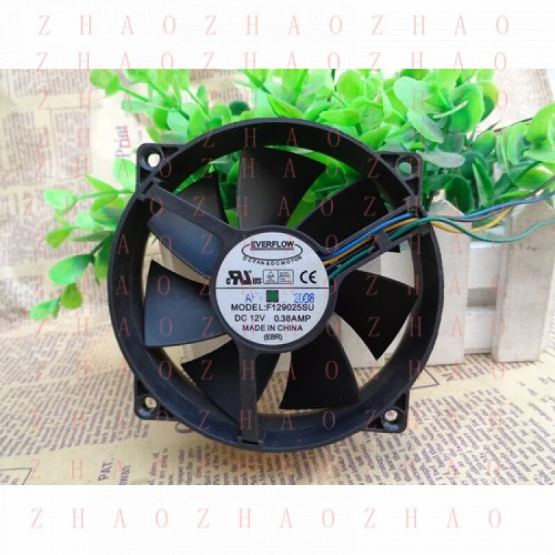 L+ for EVERFLOW MODEL F129025SU 90/80mm x25mm CPU Round Fan DC12V 4Pin 0.38A