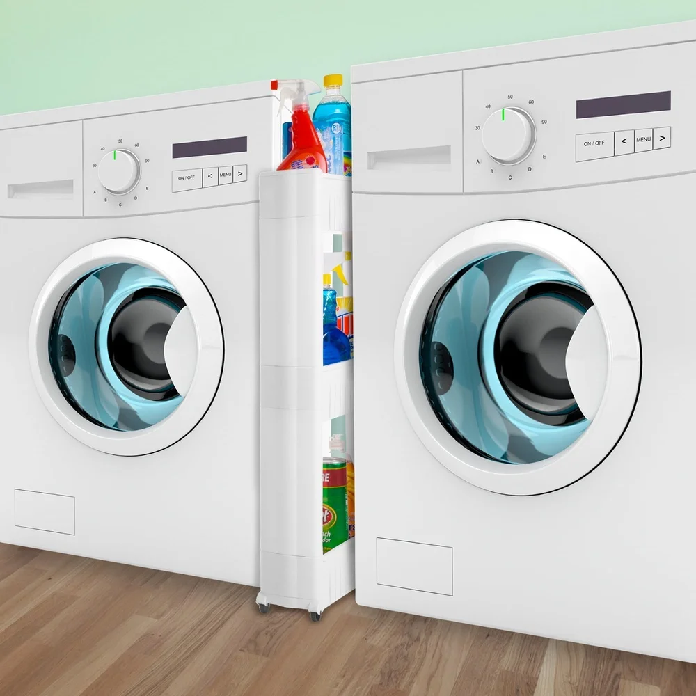 3 Tier Slim Slide Out Laundry Cart on Wheels Space Saving Storage Organizer Detergents Bathroom Kitchen Toys