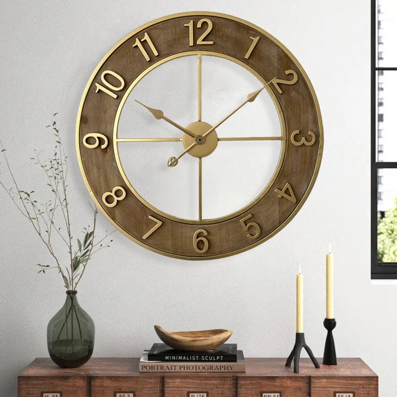 American retro wall clock living room clock household Nordic decorative art wall watch creative simplicity personality