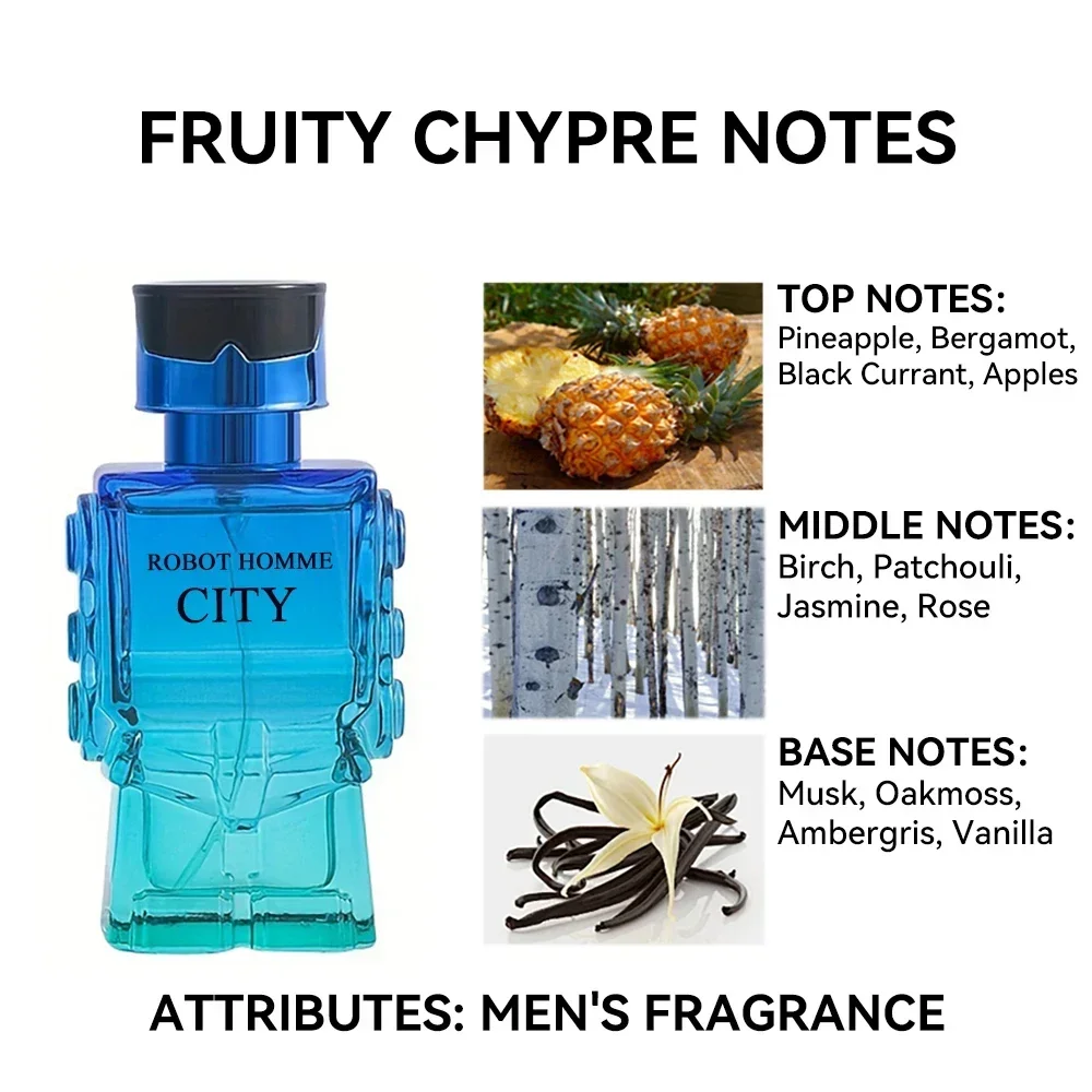 30ML 1.0FL.OZ Robot parfum pour hommes, Eau de Toilette Spray, Notes de Chypre fruitées, parfums frais et durables pour hommes