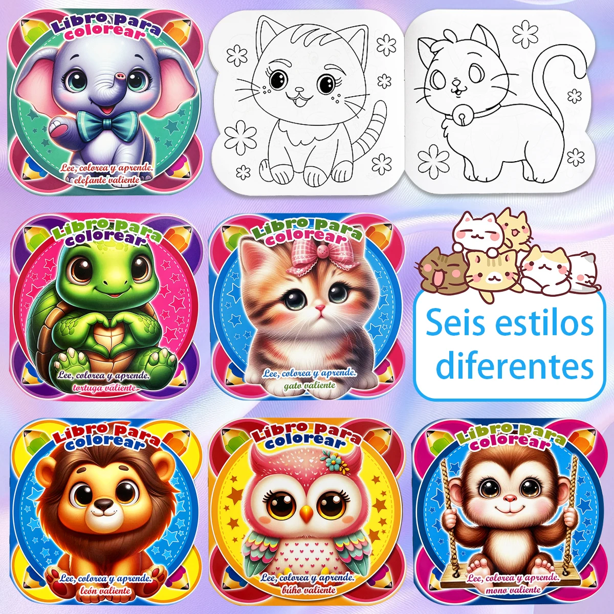 Spanish Kids Animal Sticker Coloring Book Cute Wildlife Drawing Activity Book Toddler Early Learning Educational Sticker Book