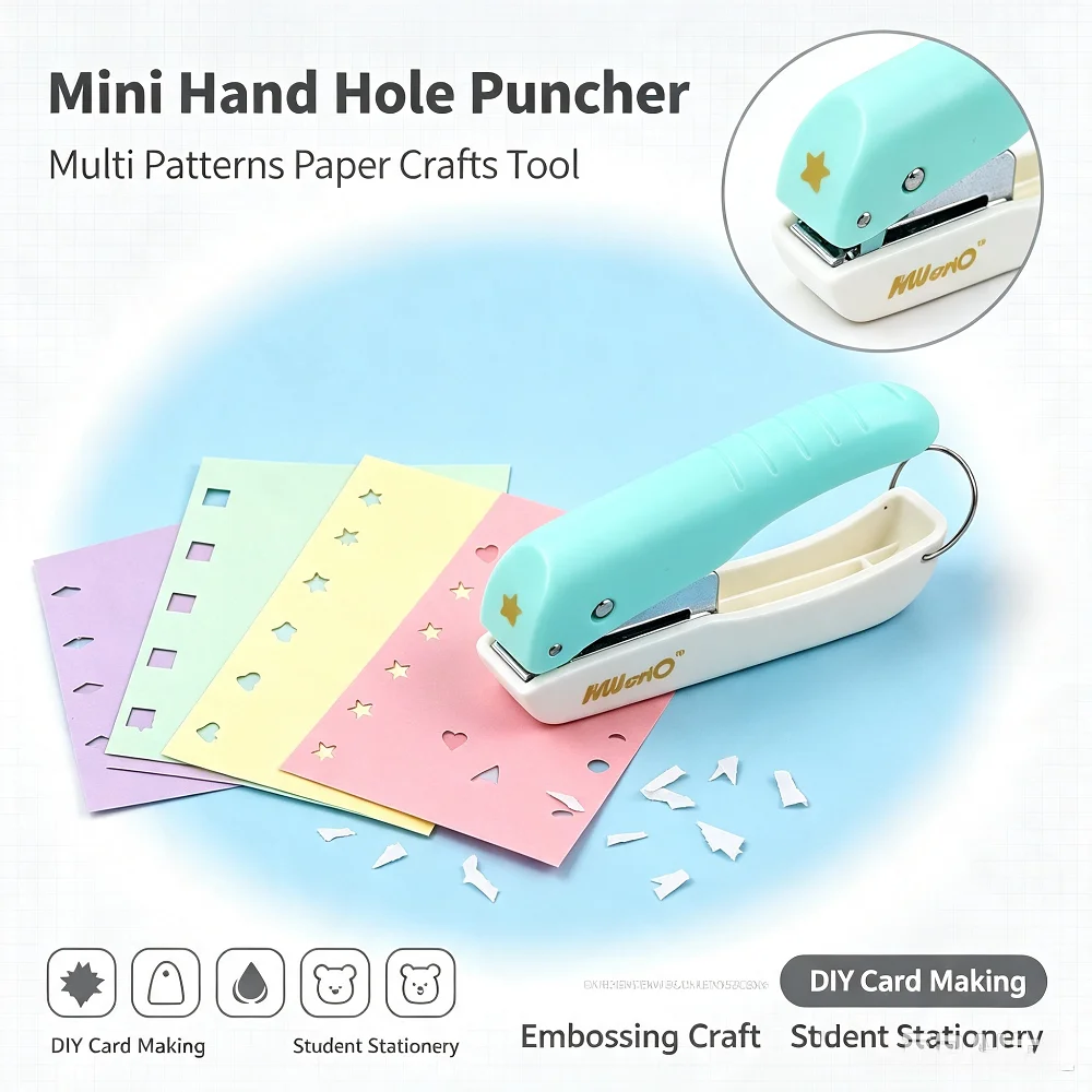 Mini Hand Hole Puncher DIY Embossing Craft Hole Device Tool Multi Patterns Paper Crafts Card Making Student Stationery Supplies