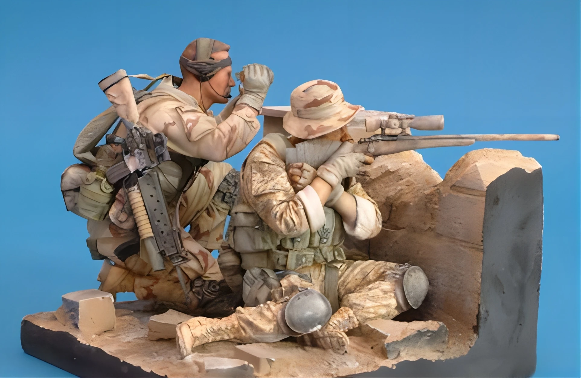 1/16 Resin Model Figure Kits GK , Two People，Including Scene，Military Theme，Unassembled And Unpainted,444C