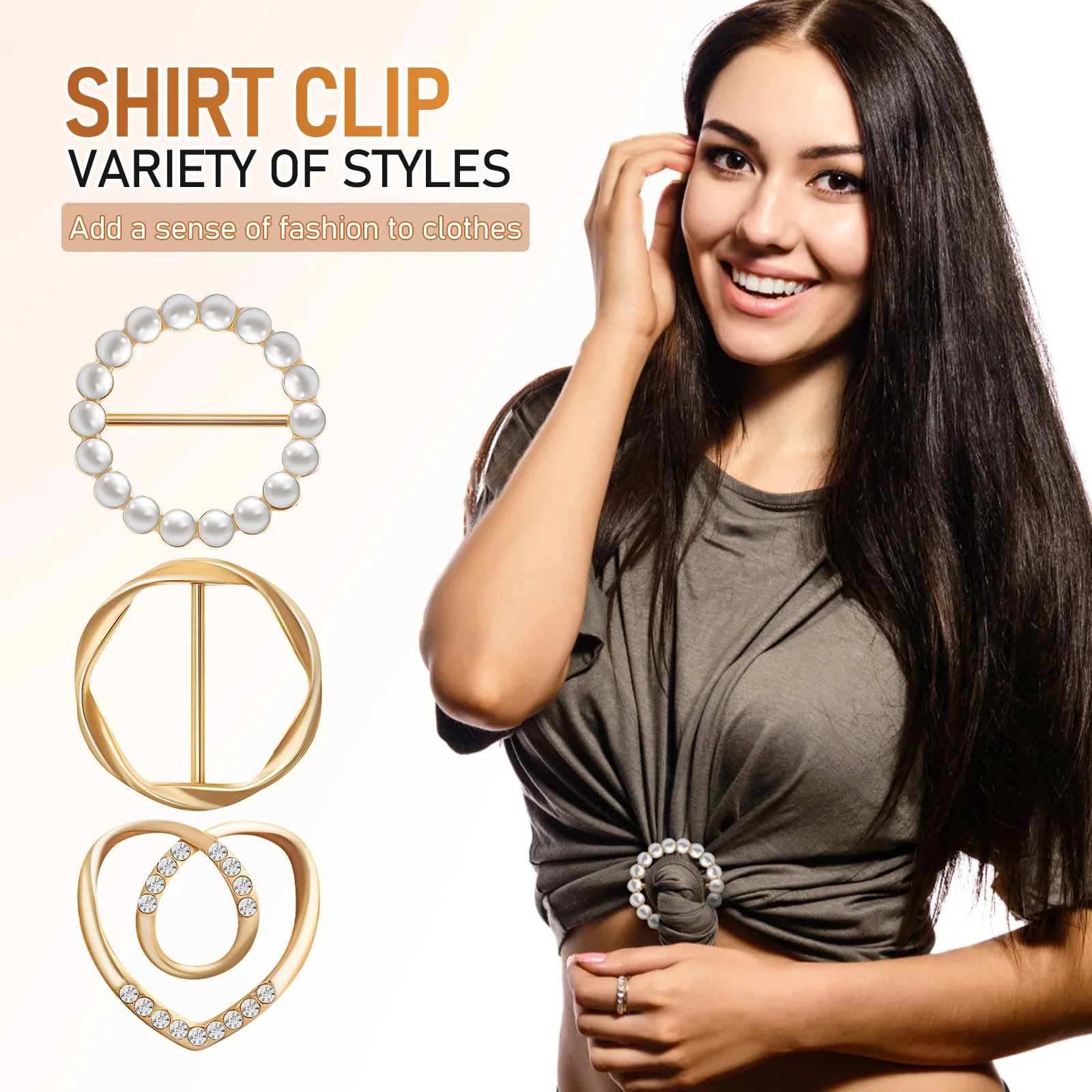 

3pcs Scarf Ring Clips Minimalist Shawl Buckle Shirt Clip Beaded Twisted Rhinestone Cinch Clip Women Clothing Jewelry Accessories