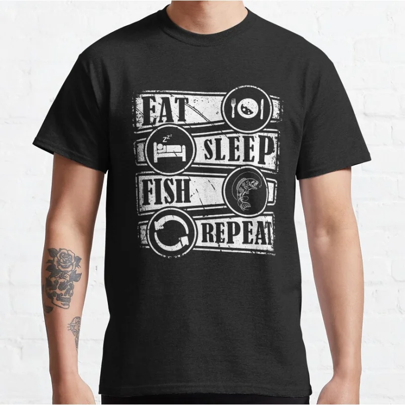 Eat. Sleep. Fish. Funny Gifts fror Father's Day humor Sport fishing lover Graphic T Shirts for fisherman large size Adult tops