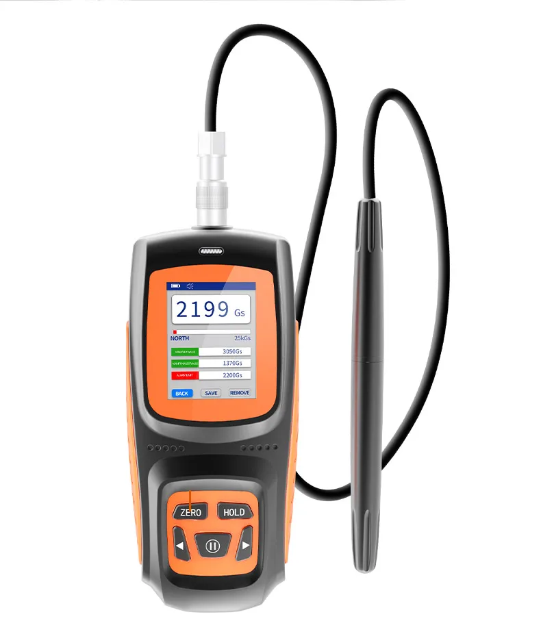 Gauss Meter Tesla Meter Rechargeable 0-2500mT, Magnetometer with Data Logging and Alarm Magnetic Field Strength Pole Tester