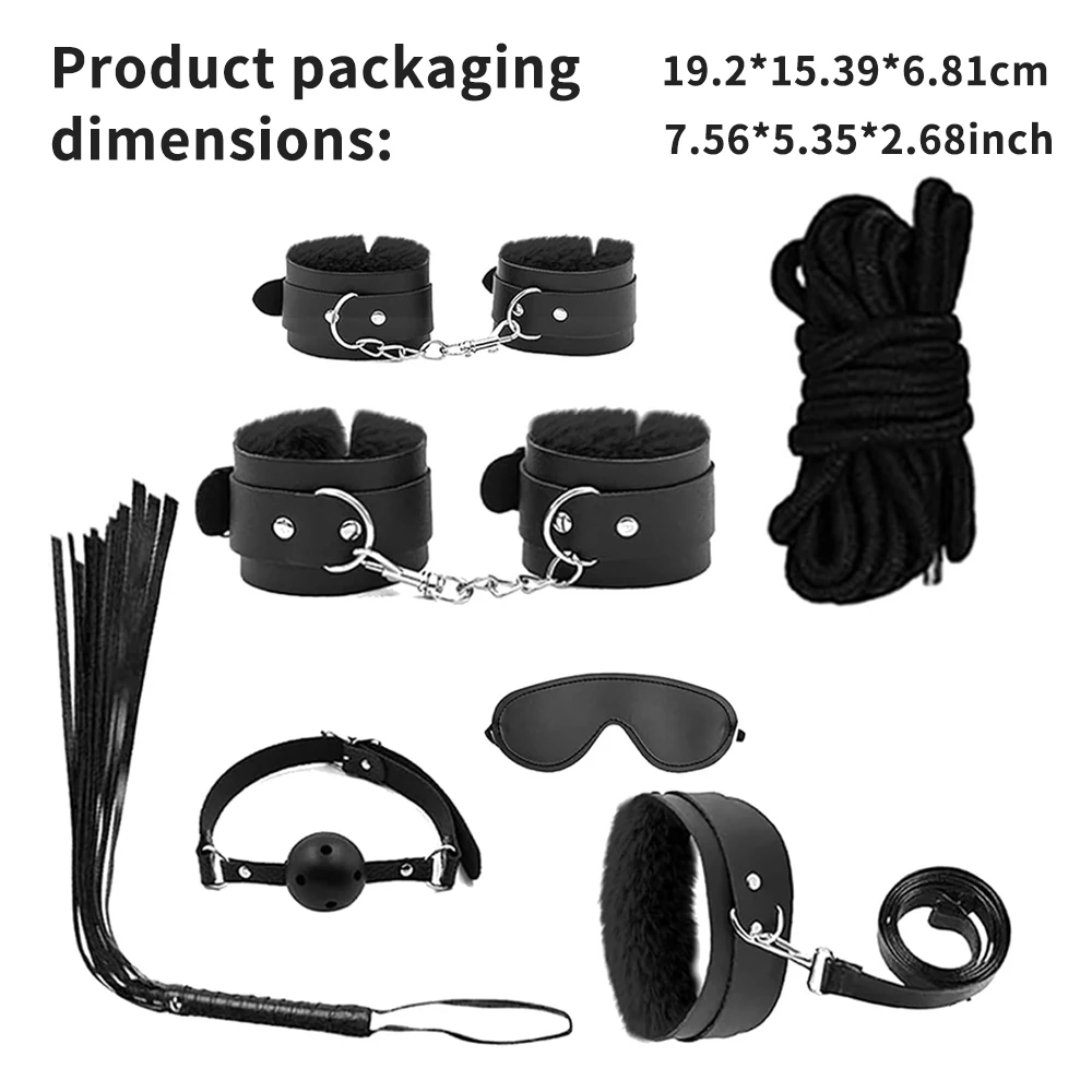 Sex Bondage Kits 8-Pcs BDSM Kit for Beginners Bondage Set for Couples with Adjustable Wrist Ankle Cuffs Collar Blindfold Ball view 6
