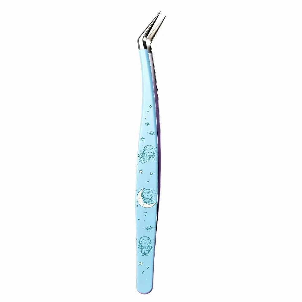 Stainless Steel Curved Stickers Tweezers Anti-static High Precision Hand Account Craft Tweezers Cartoon Style